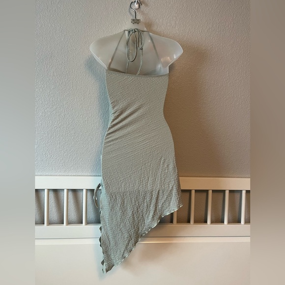 Seafoam green babydoll asymmetrical ruched Halter Neck Dress in Light green S/4 - Picture 5 of 6